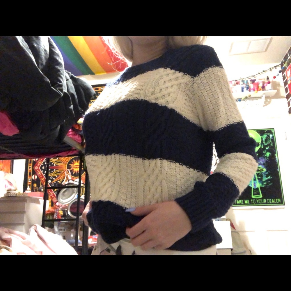 Navy Blue/White Cable Knit Sweater